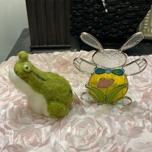 Felt Frog & Vintage Stained Glass Bunny Votive Holder!